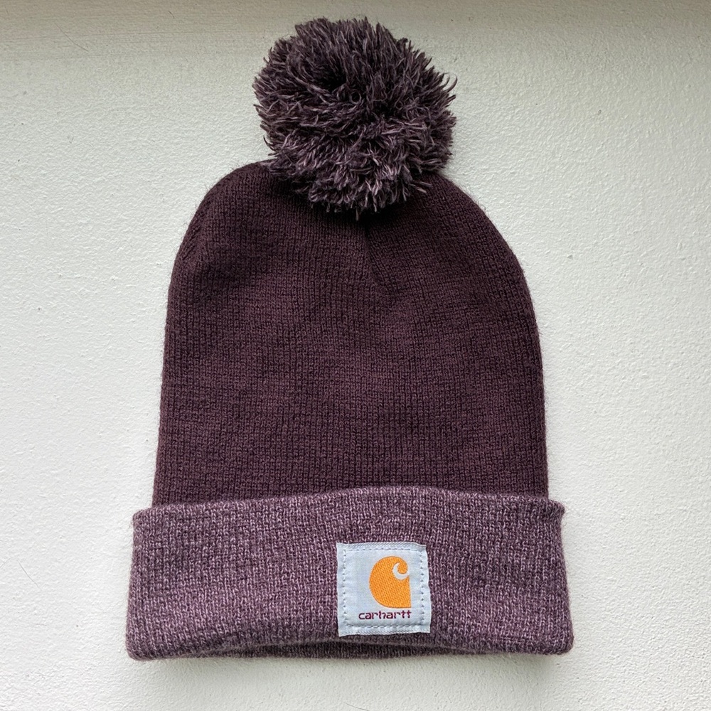 Carhartt Kid’s Plum Knit Pom Beanie with Cuffed Logo